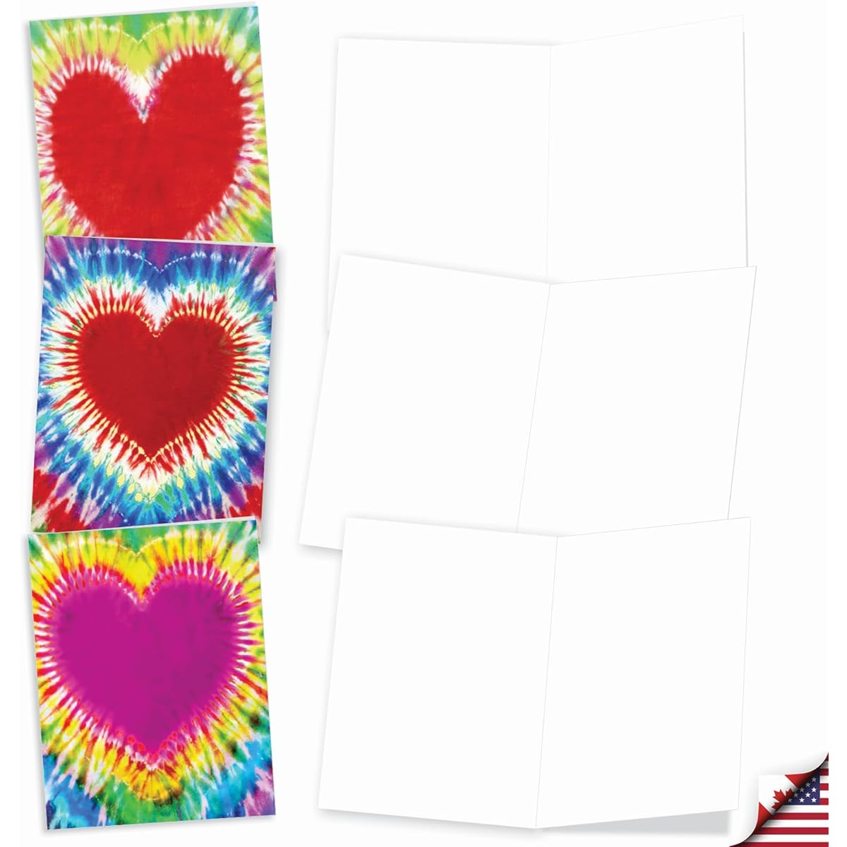The Best Card Company Tie Dye Hearts - 20 Assorted Boxed Multipurpose Notecards with Envelopes (4 x 5.12 inches) - AM9162OCB-B2x10