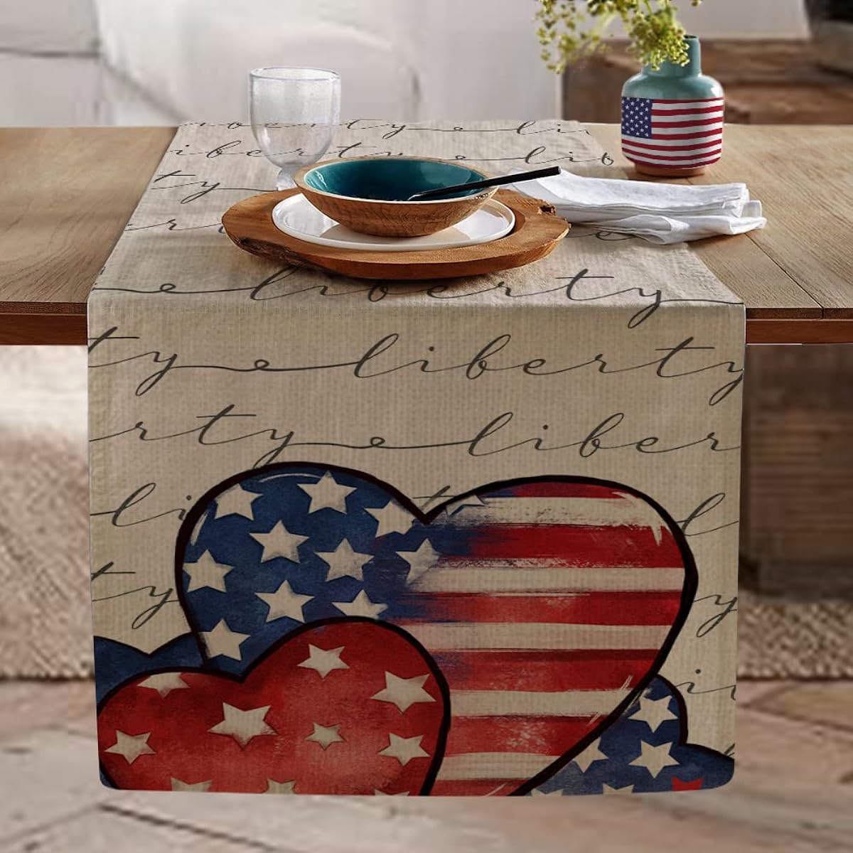 4th of July Decorations Table Runner 13x72 Inch Memorial Day American Flag Stars and Stripes Patriotic Love America Freedom Liberty Independence Day Decor AT200