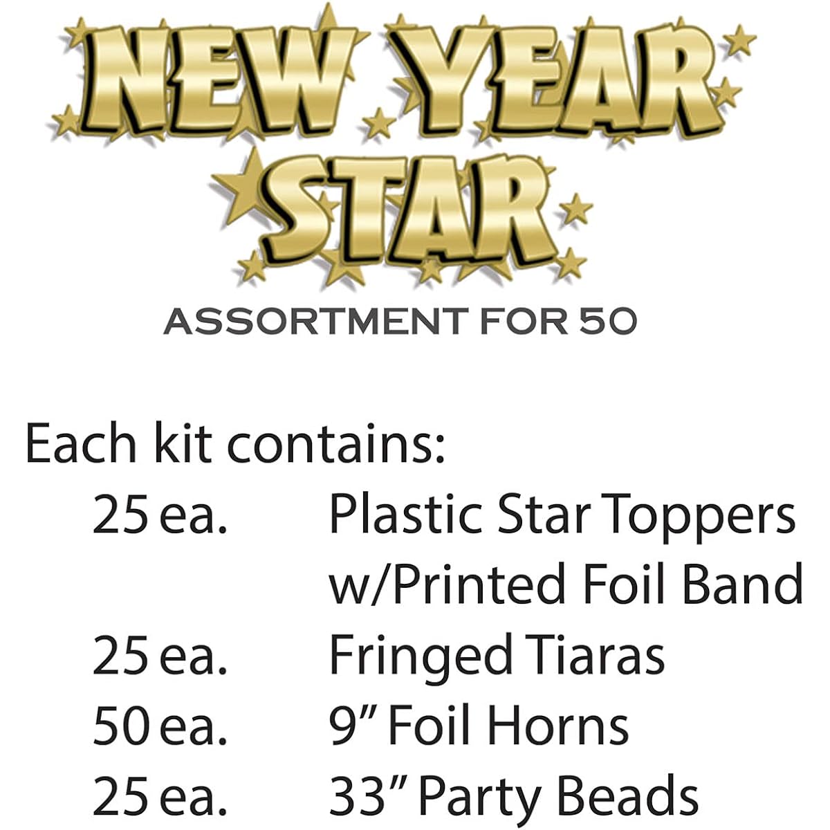 Beistle Star New Year Party Assortment 50 Pieces Black/Gold