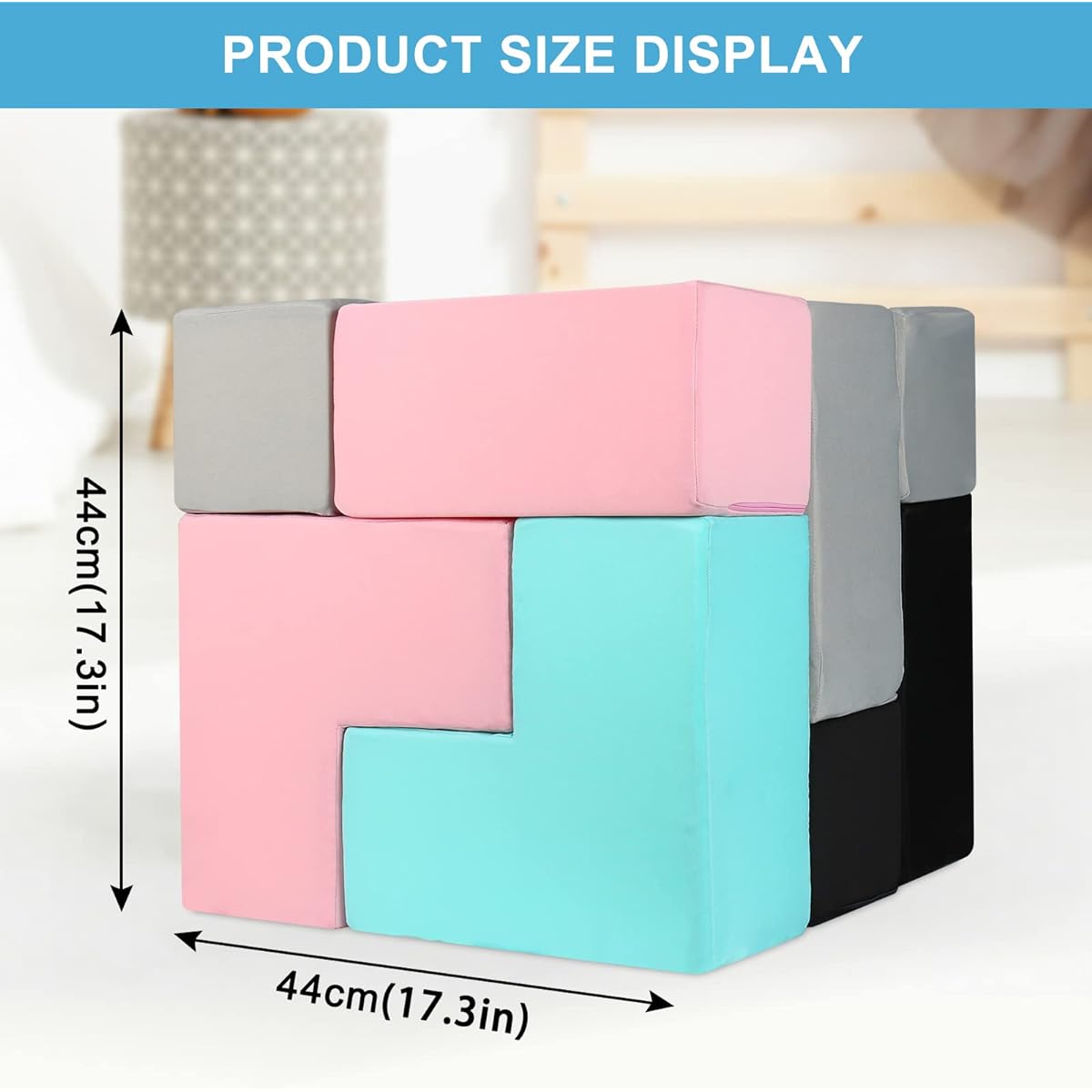 QUEENKIC Soft Foam Building Blocks - 9 Piece Puzzle Set Unique Shapes for Kids with Removable Washable Cover - Large Foam Cubes Idea Stacking Blocks for Toddlers