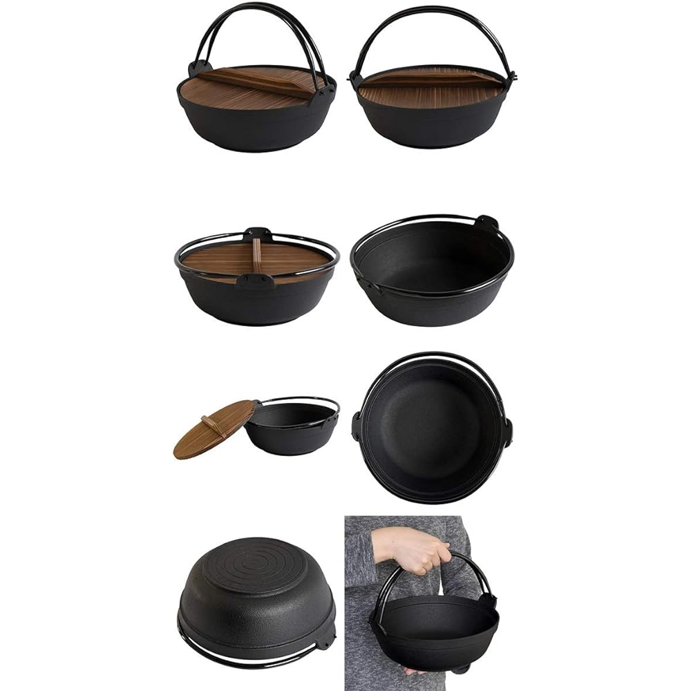 Nanbu Ironware Irori Pot, 9 inches, Hearth Pot, Inner Diameter 270mm, Nanbu Ironware, with vines, with wooden lid, round pot, iron pot, IH compatible