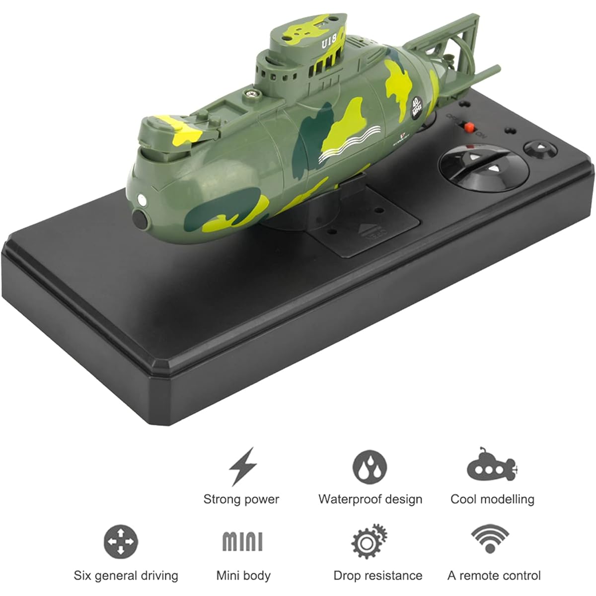 Naroote Mini RC Submarine Toy Remote Control Submarine Mini Simulation Military Remote Control 6 Channel Submarine Toy Model (Green)