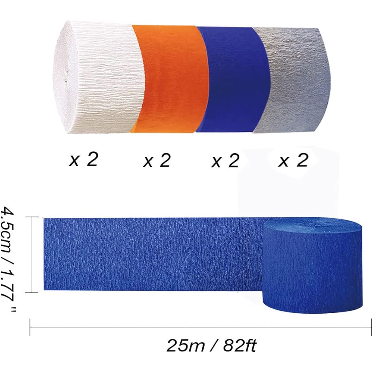 IGUO Crepe Paper Streamers Hanging Party Decorations Navy Blue Orange White Silver Streamers Tassel Graduation Wedding Bachelorette DIY School Party Supplies 8 Rolls