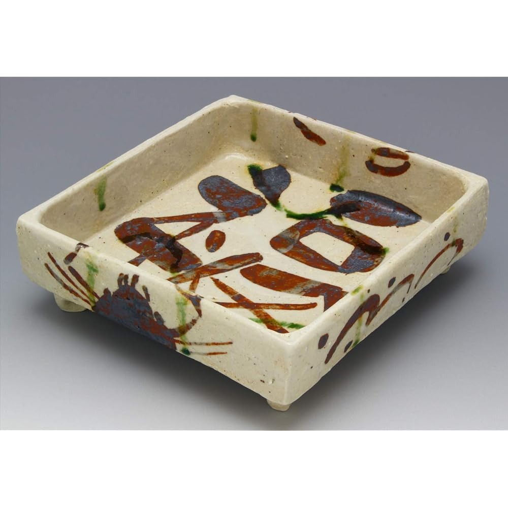 Mino ware "Nakagaki Renji" Four-sided bowl, stew bowl, sweets bowl, diameter approx. 19.5cm, fortune and crab, crab picture, lucky charm pattern, made in Japan 043-0037