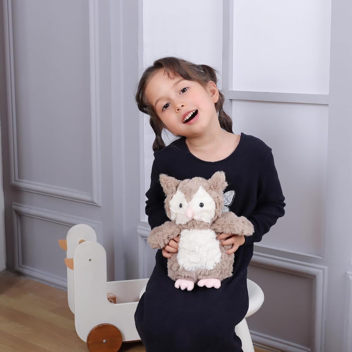 Apricot Lamb Owl Plush Toy, Fluffy and Cute Owl, Sitting Height 20cm