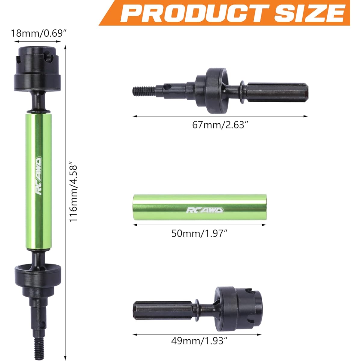 Rcawd Full Aluminum CVD Slider Set for 4X4 Mega BLX 1/10 Arrma Bigrock Granite Senton Vorteks Upgrade Parts (Green)