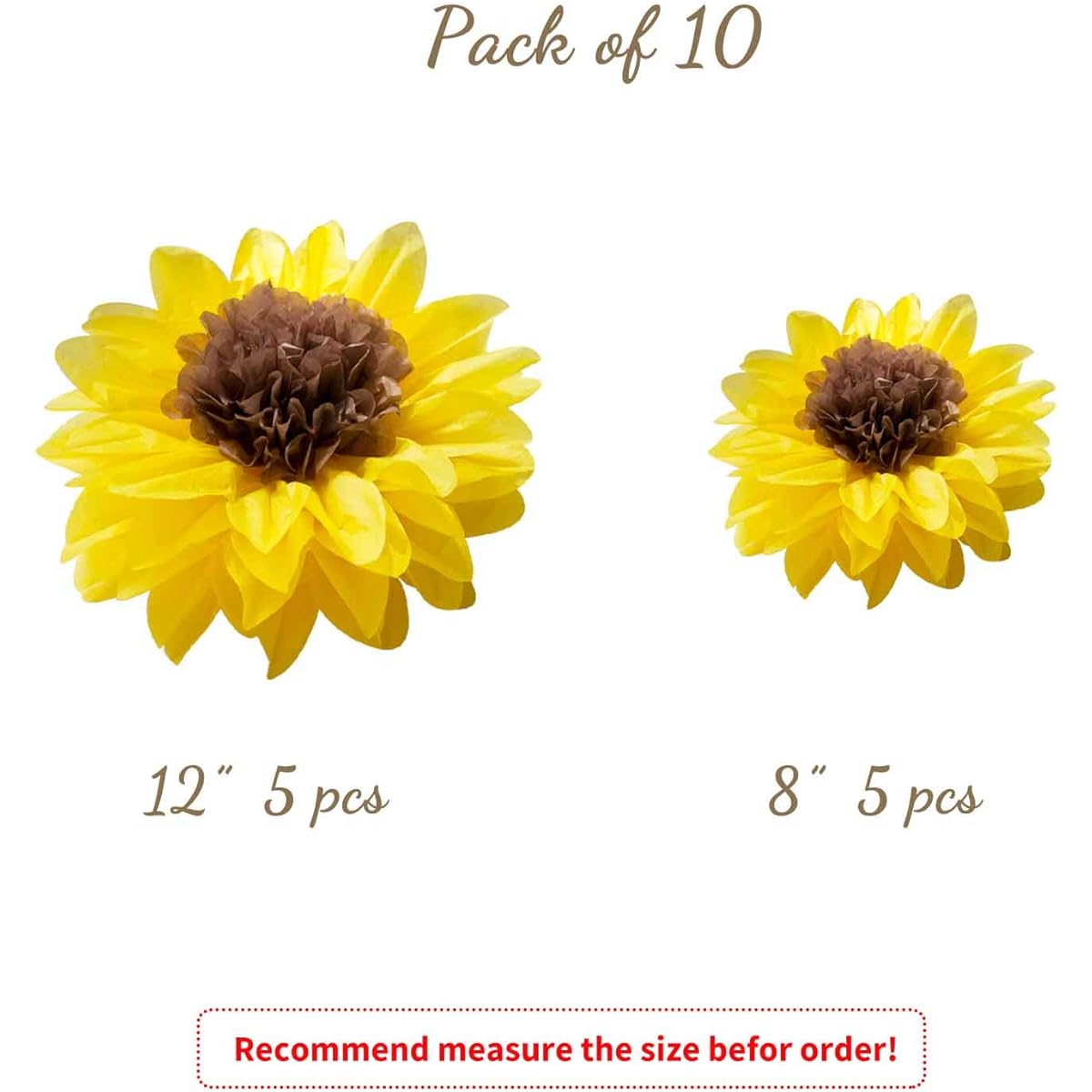 ANSOMO Sunflower Tissue Paper Pom Pom Decorations Yellow Flowers Party Decorations 12" 8" Pack of 10