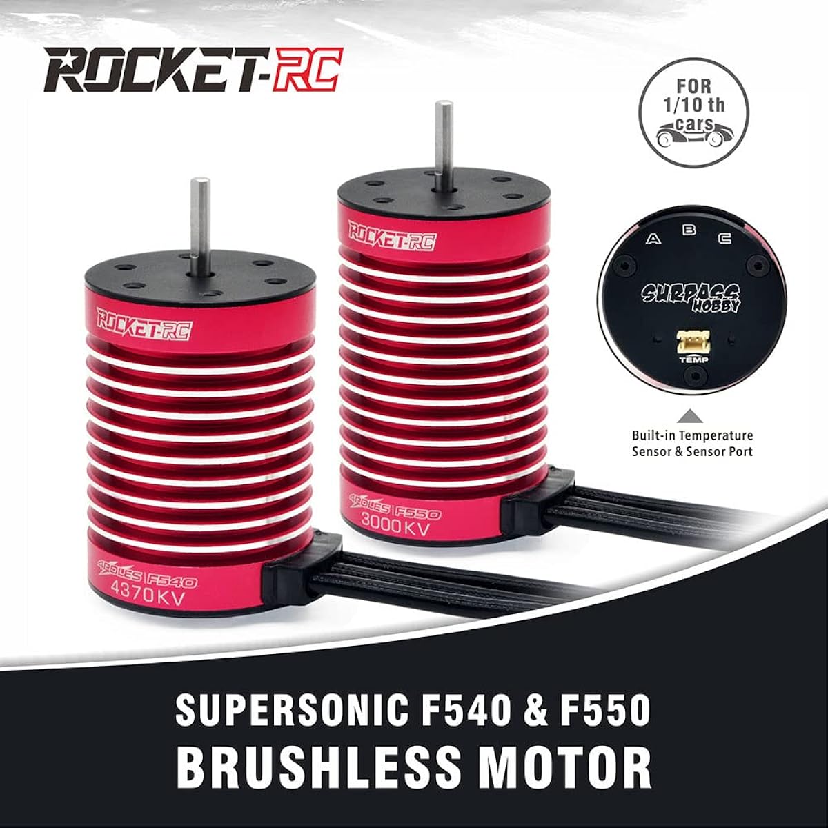 Surpass Hobby Supersonic F550 (ø35.8x58mm) 3800KV Brushless Motor Shaft 3.175mm Built-in Temperature Sensor and Sensor Port for 1/10 1/12 RC Car