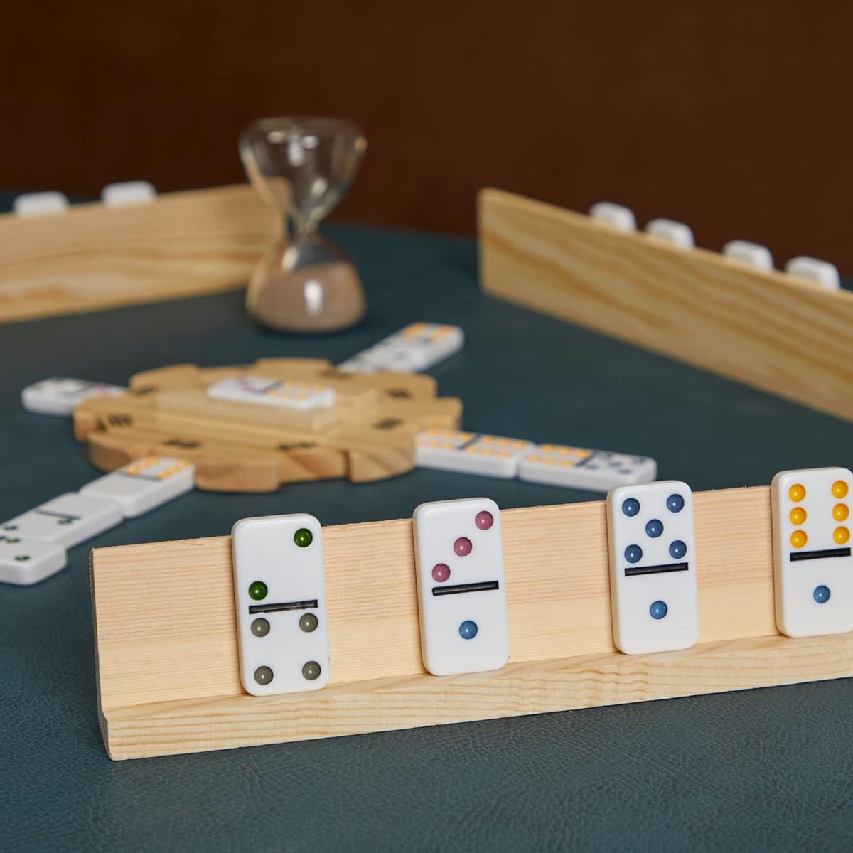 Juvale 4 Pack Domino Holder 13" Wooden Domino Rack Tray Stand for Domino Table Mexican Train Chicken Feet Mahjong Game