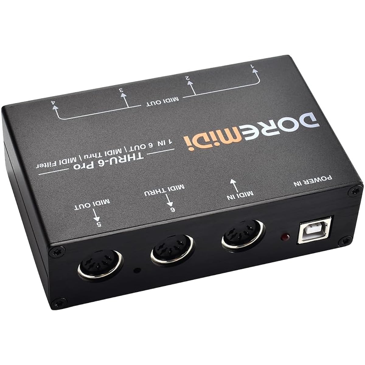 DOREMiDi MIDI THRU-6 Pro Box MIDI Splitter + Filter Used to convert 1 MIDI input to 6 MIDI outputs + USB MIDI output.