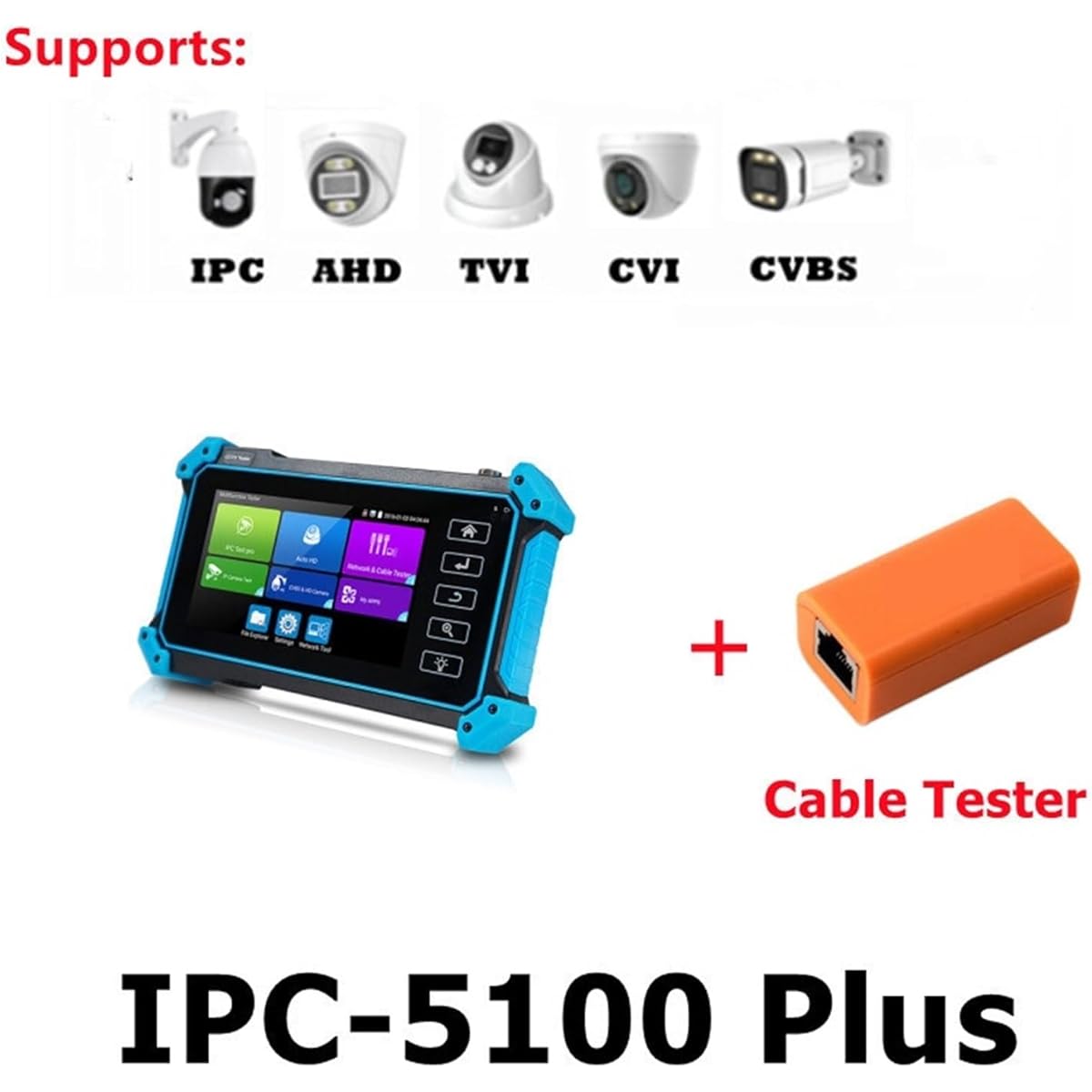 Tester Rechargeable Coaxial Camera Tester CCTV Tester IPC-5200C Plus 5.4 Inch IPS Touch Screen 8MP IP CVI TVI AHD Analog 5 IN 1 VGA & 4K HD Input HD IP Camera Tester Field Work Clear Image Easy Setup For Network Technicians (Color: IPC-5100 Plus, Size: A