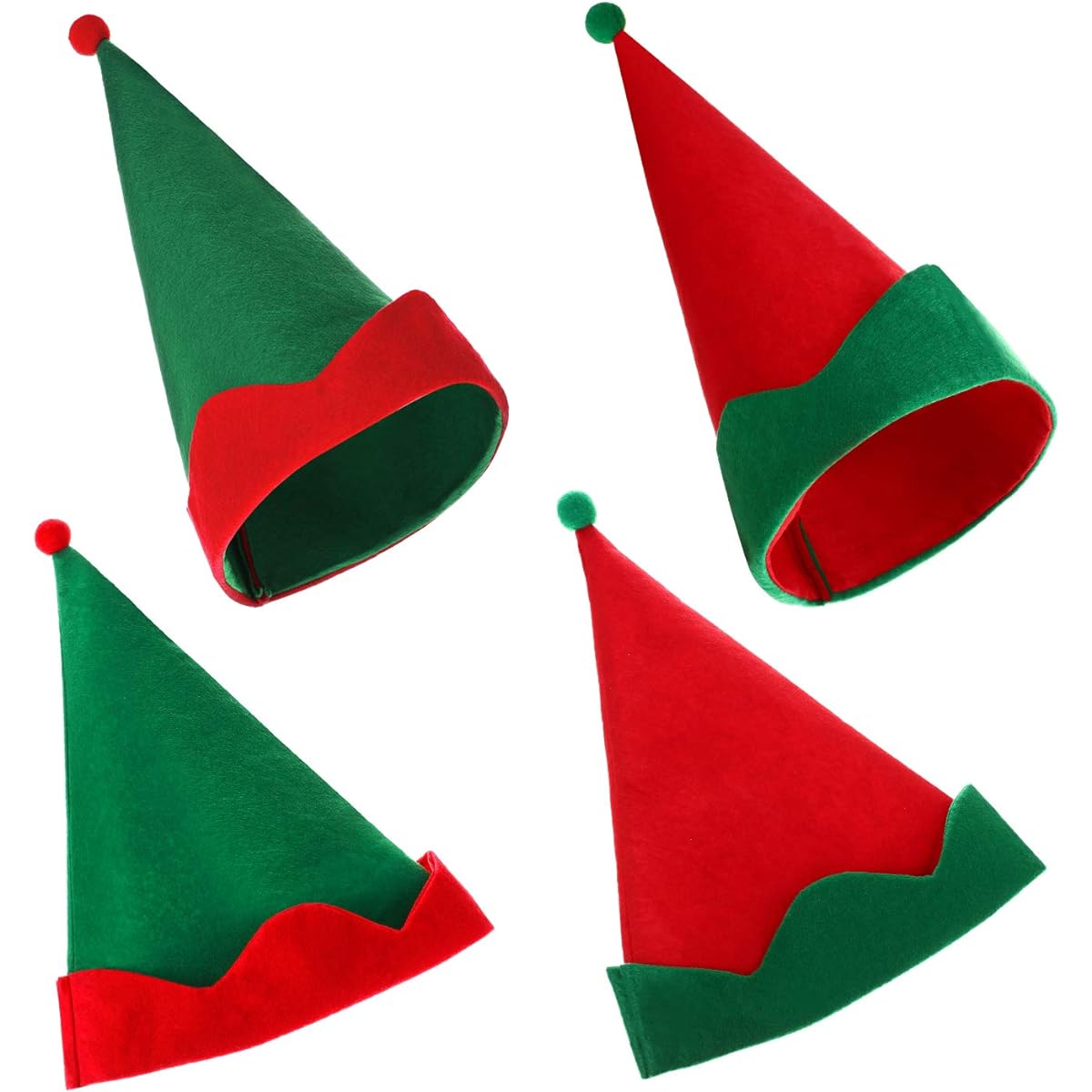 SATINIOR 8PCS Christmas Felt Elf Hats Green and Red Santa Elf Hats Novelty Funny Hats for Christmas Holiday Party Costume Favors Gifts for Kids Accessories