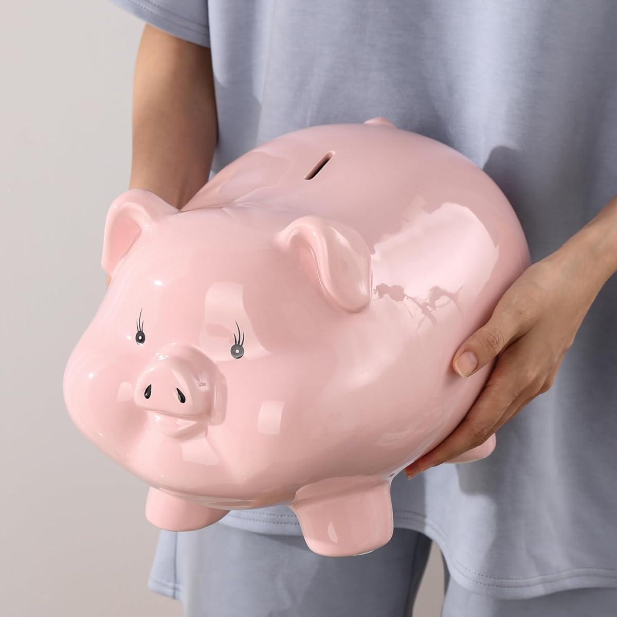 PIG WORLD 13" Large Piggy Bank for Adults, Piggy Bank for Kids, Piggy Bank for Boys, Ceramic Piggy Bank for Girls, Alcancias De Dinero para Adultos Coin Bank, Real Money Box for Cash Gifts, Secure Tip Jar