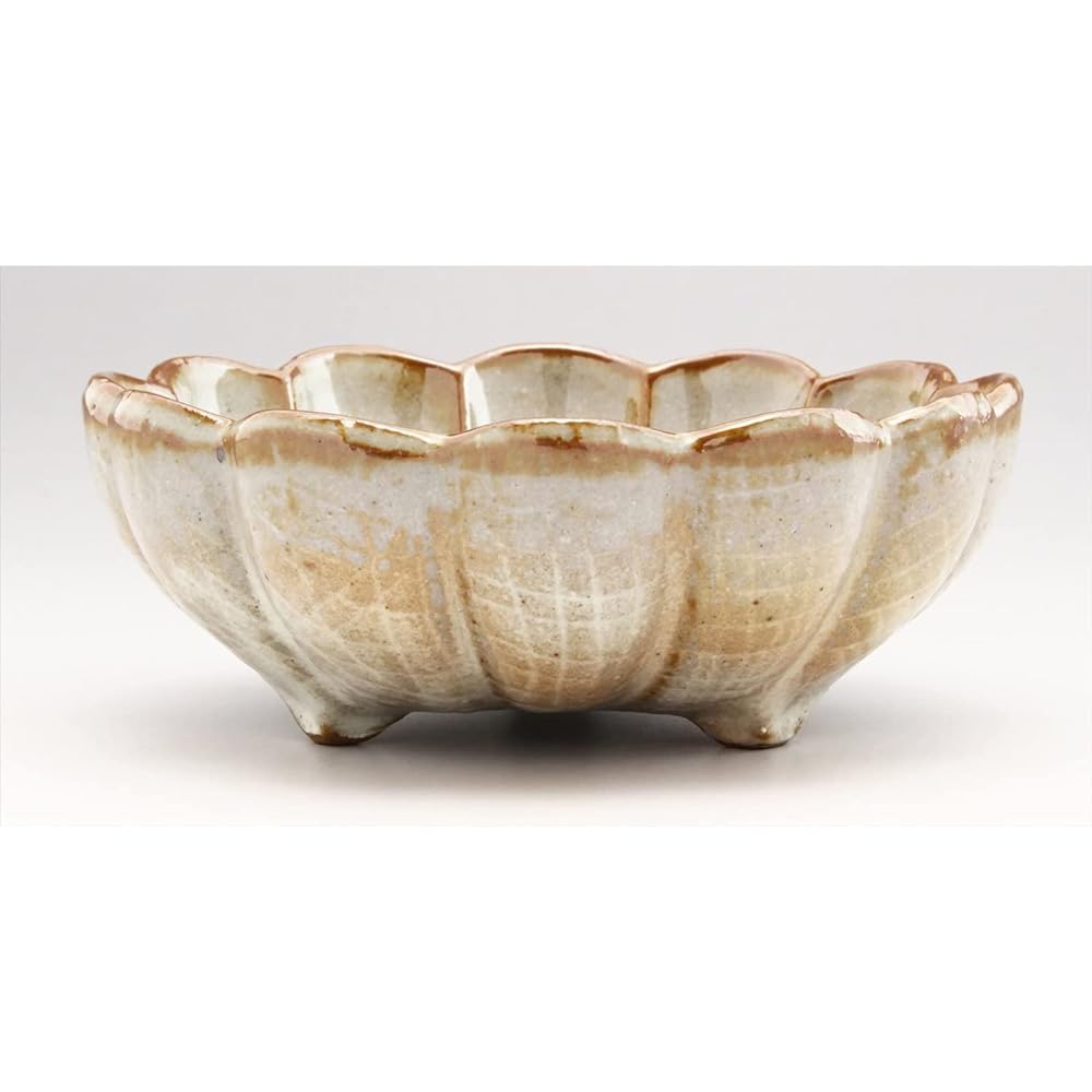 Mino ware "Kato Kenji" Gohonte Chrysanthemum-shaped three-legged small bowl, bowl, plate, diameter approx. 11cm, tableware set of 5, made in Japan, 532-0036s