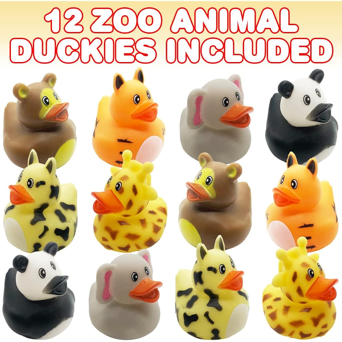 ArtCreativity Zoo Rubber Ducks for Kids - 12 Pack Zoo Themed Ducks Bathtub Pool Toys, Fun Carnival Safari Party Supplies, Birthday Party Favors for Boys and Girls