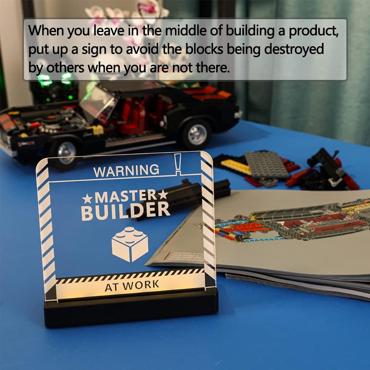 Kyglaring Universal Master Builder Sign Acrylic Luminous Nameplate for Use in Building Block Models - At Work