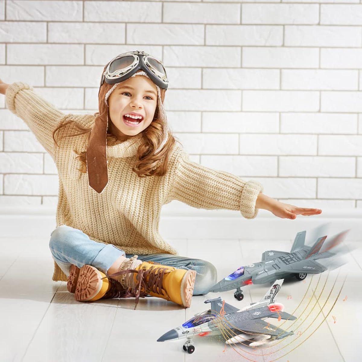 Fighter Jet Toy - 2 Pack Diecast Airplane Toys for Kids F16 F35 Model Plane Toys for Boys with Lights & Sounds Gift Collection Decoration