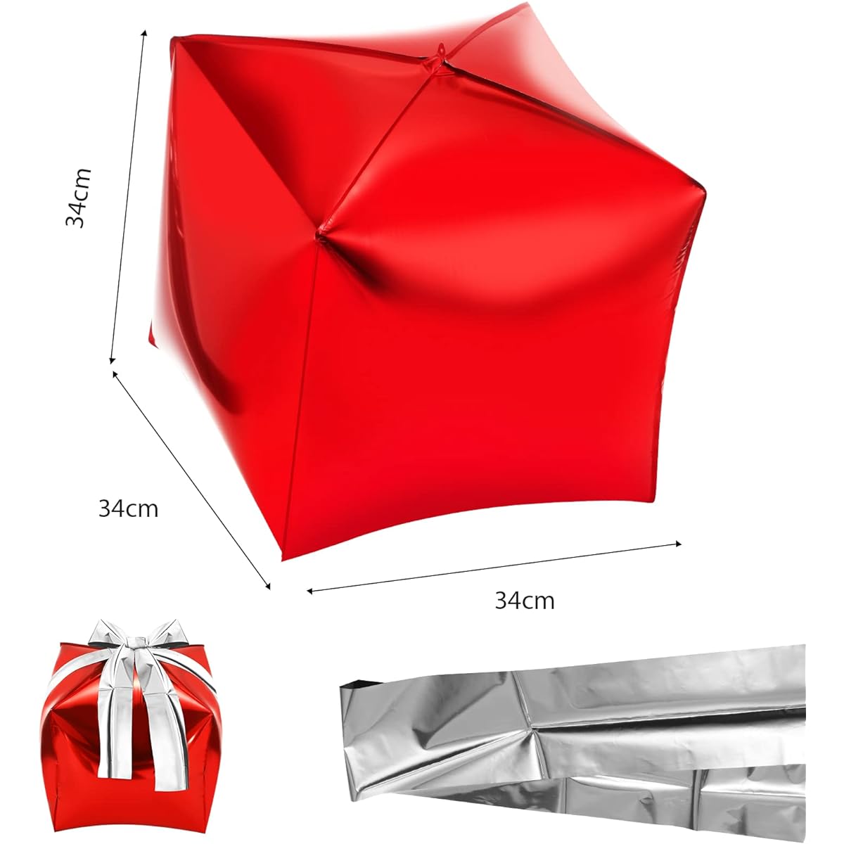 8 Pieces Happy New Year Square Foil Balloons Present Box Cube Aluminum Foil Balloons Happy New Year Birthday Party Decorations 24 Inch (Green and Red)