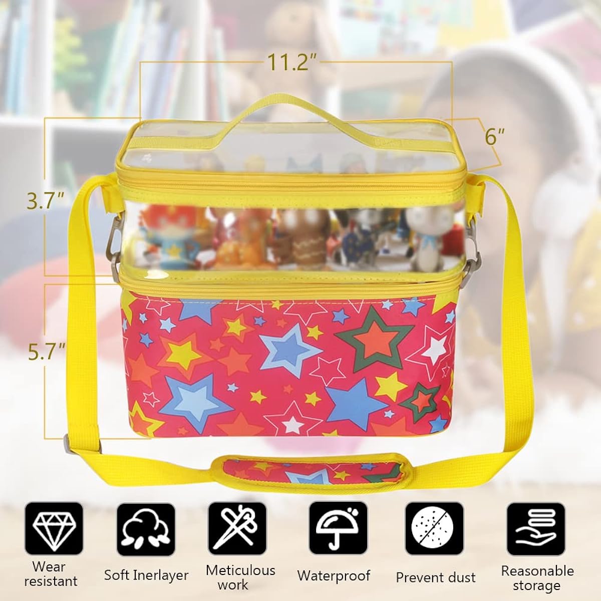 MASiKEN Carry Case Fits Toniebox Starter Set and Tony Figures, Clear Storage Bag, Bottom Magnet Design, Zipper Case for Tony Characters, Waterproof and Shockproof (Red Star)