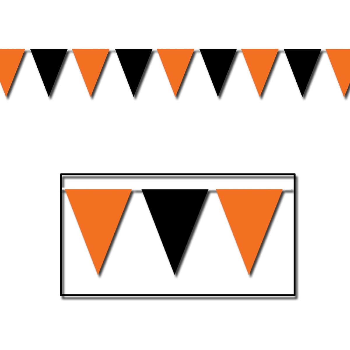 Beistle Halloween Indoor Outdoor Pennant Banner Decorations 17" x 360", Orange/Black