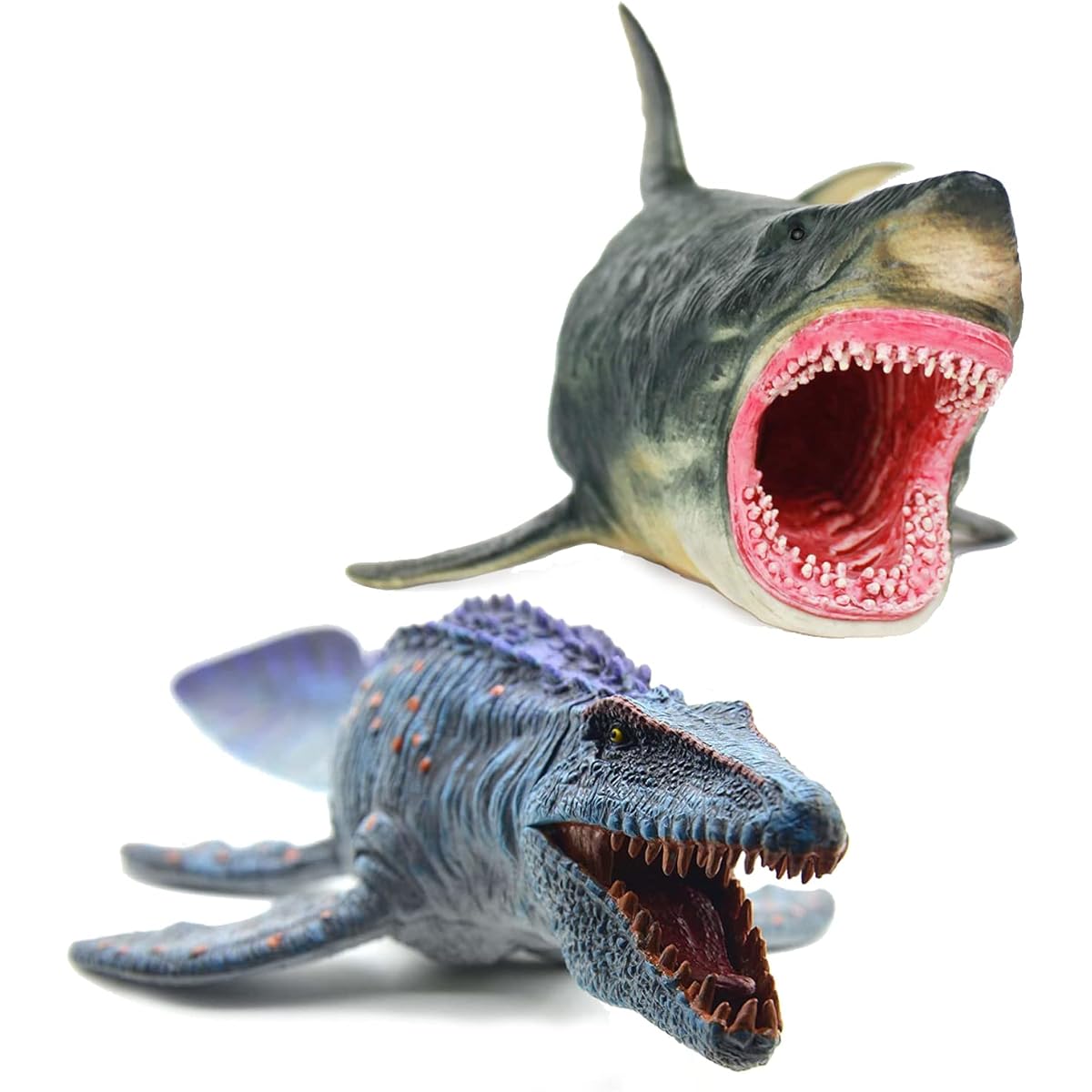 Gemini & Genius Mosasaurus and Megloden Figurine Toy Set, Dinosaur Toy with Movable Jaw, 13" Long, Great Gift for Kids and Dinosaur Lovers
