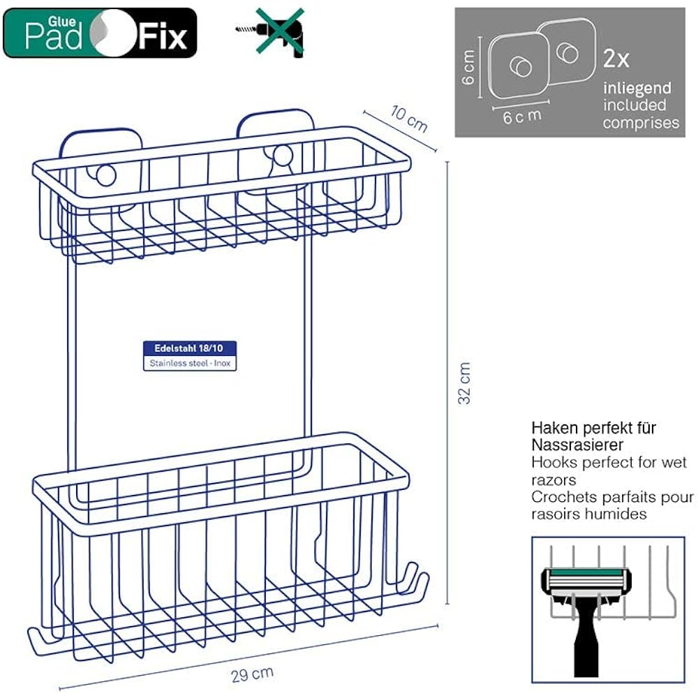 kela 20094 Shower Rack 2 Tier Wall Hanging Storage 18/10 Stainless Steel