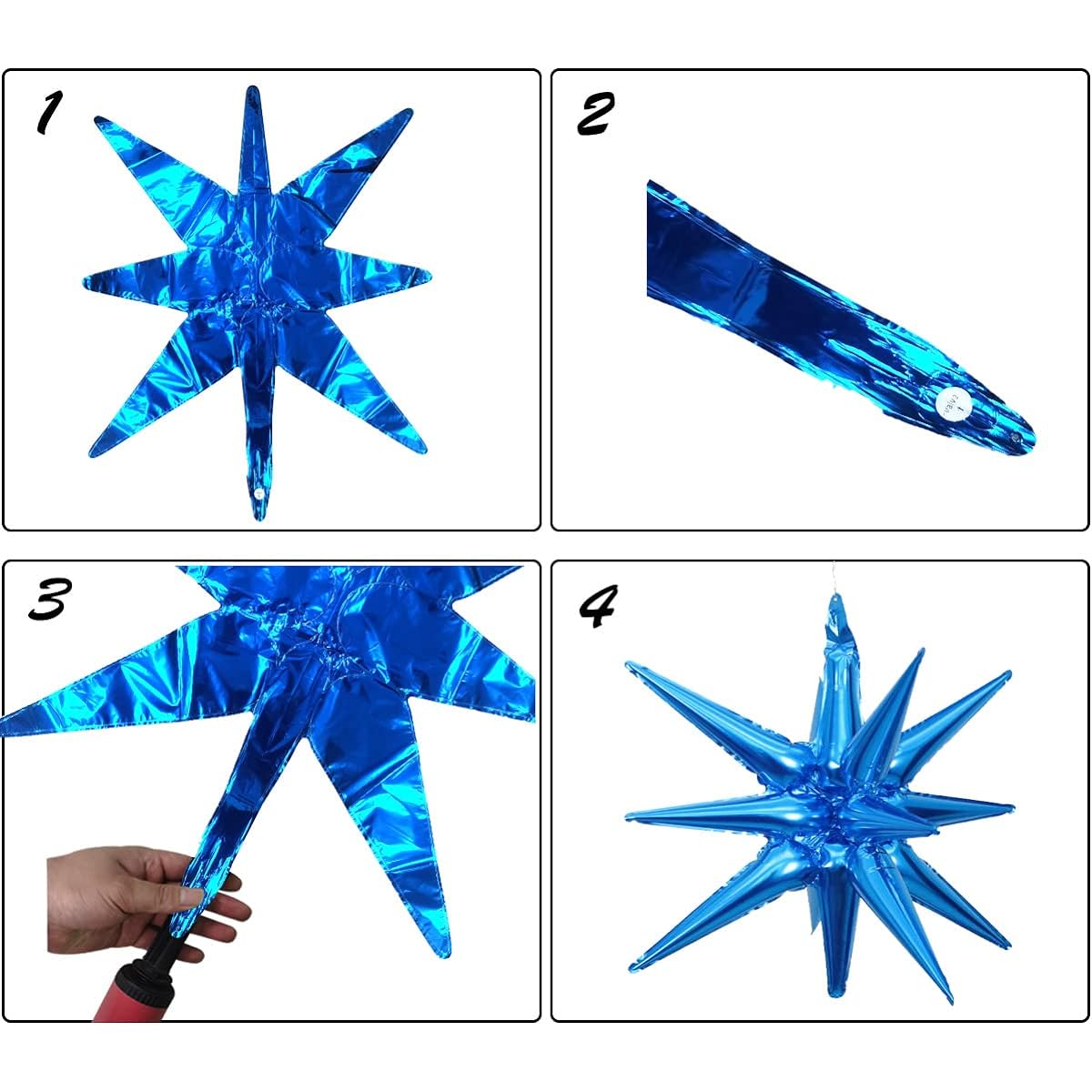 Blue Mylar Bonded Starburst Balloons, Exploding Star Foil Balloons, 14 Point Cone Balloons Party Decoration Supplies, Halloween, Birthday, Wedding Anniversary, 4th of July Celebration Backdrop(5pcs)