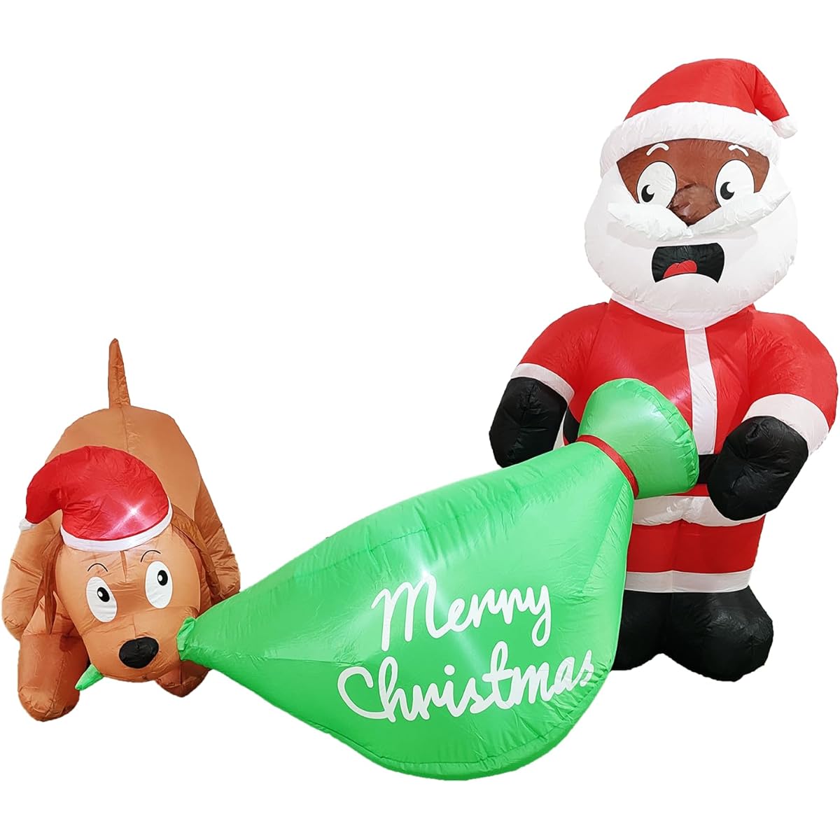 PRODUCTZ Christmas Decorations 8.5ft Inflatable Santa Claus & Dog Chewing and Pulling Santa Gift Bag Blow Up for Outdoor/Indoor/Home/Garden Decor with LED Lights & Free Storage Bag