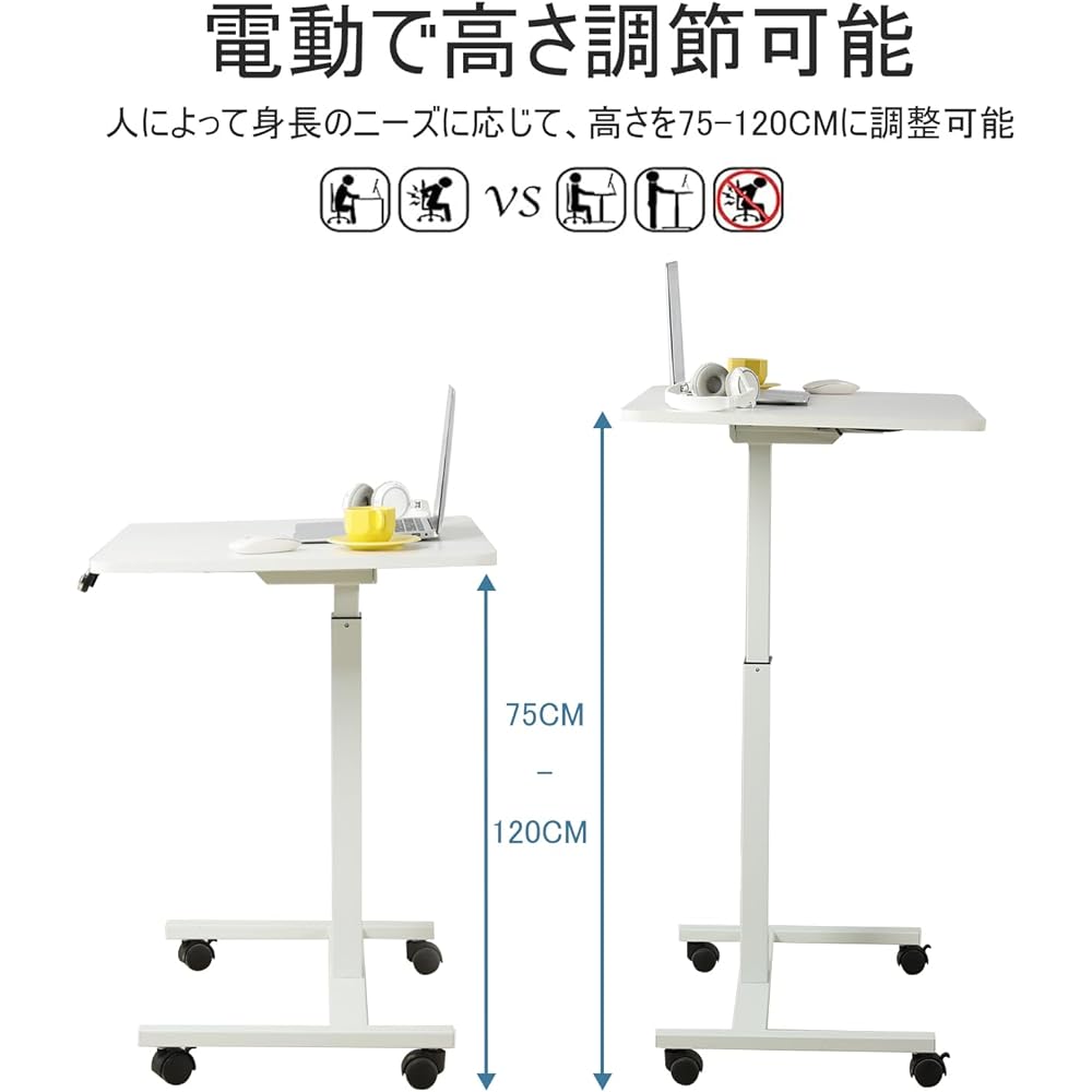 Radlove Computer Desk, Liftable Side Table, Electric Lifting Desk, Width 80CM x Depth 60CM, Nursing Table, PC Bed Table, Height Adjustable, Memory Function Included, Height 75-120cm (80*60CM, Black)