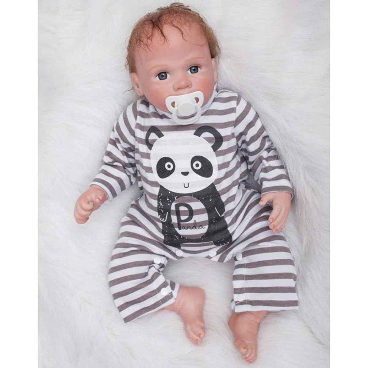 50cm Reborn Baby Doll Real Look Soft Silicone Vinyl Toddler Baby Doll Lifelike Real Looking Newborn Baby Doll with Panda Clothes