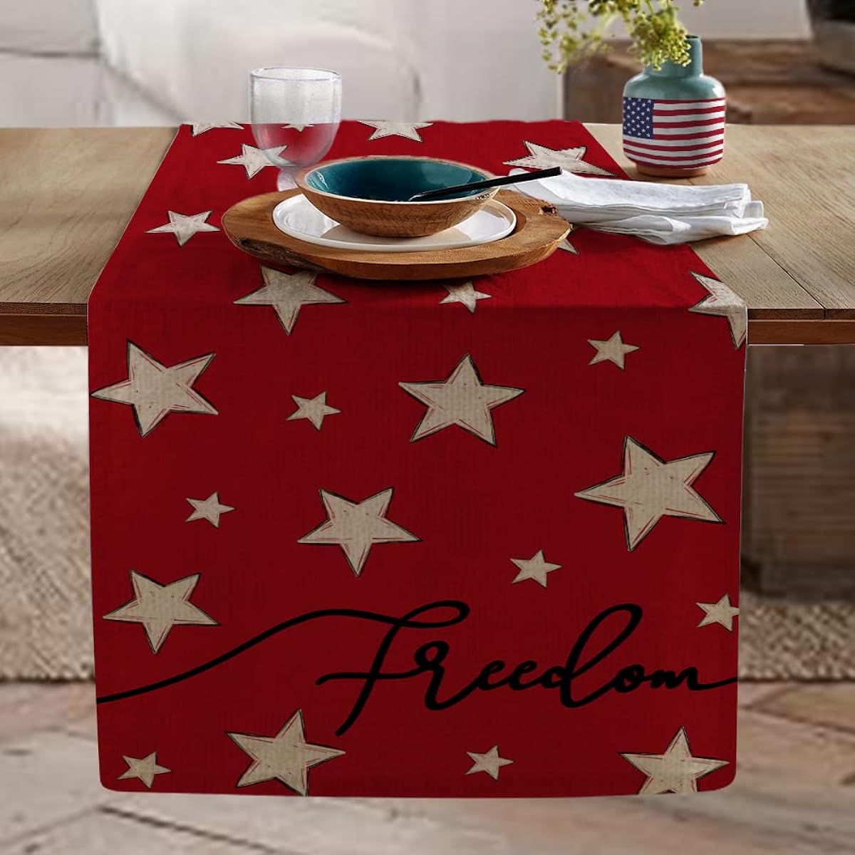 4th of July Decorations Table Runner 13x72 Inch Memorial Day American Flag Stars Patriotic America Freedom Independence Day Decor AT208