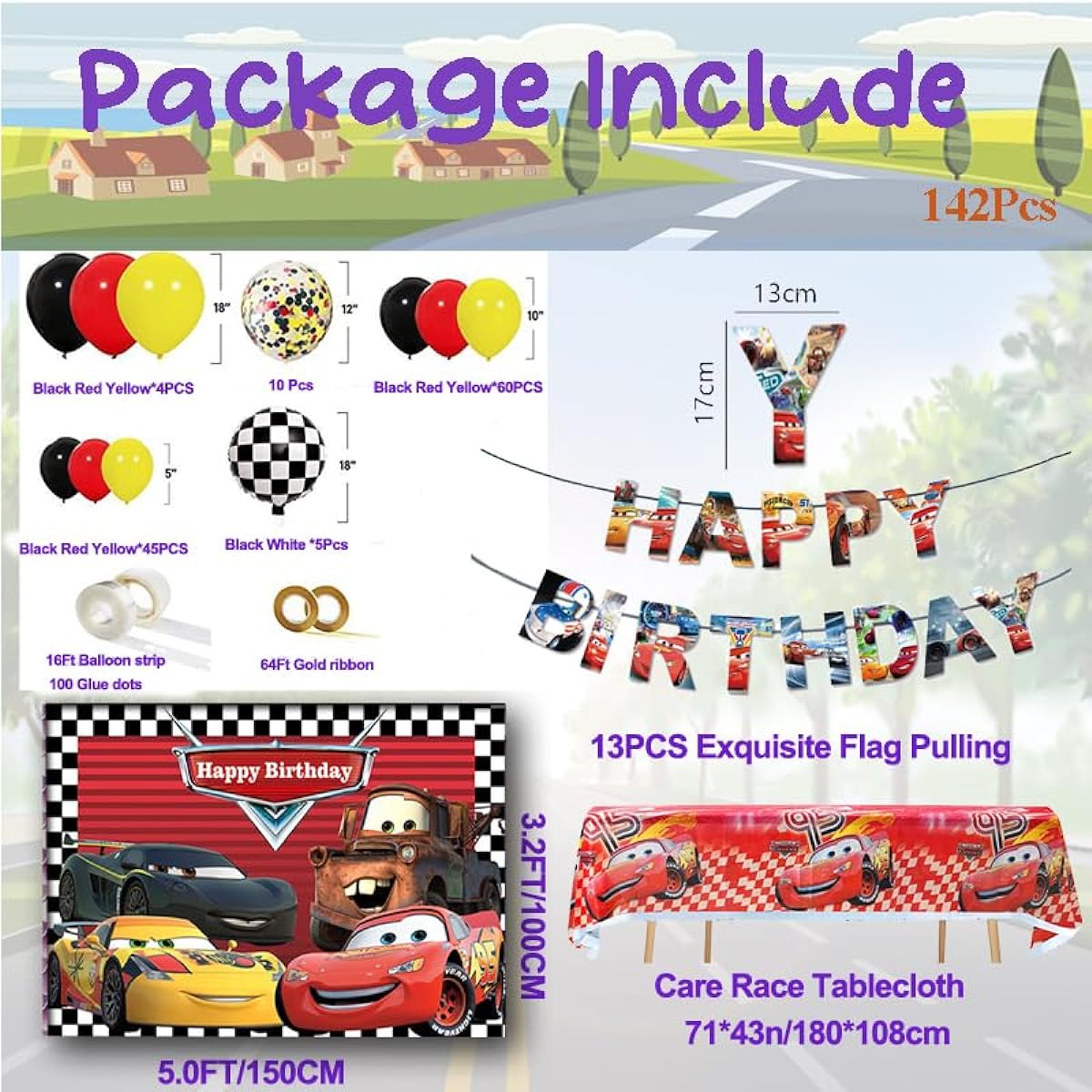 Lnkdeya Cars Race Birthday Party Decorations, 87pcs Racing Car Foil Balloons Birthday Supplies