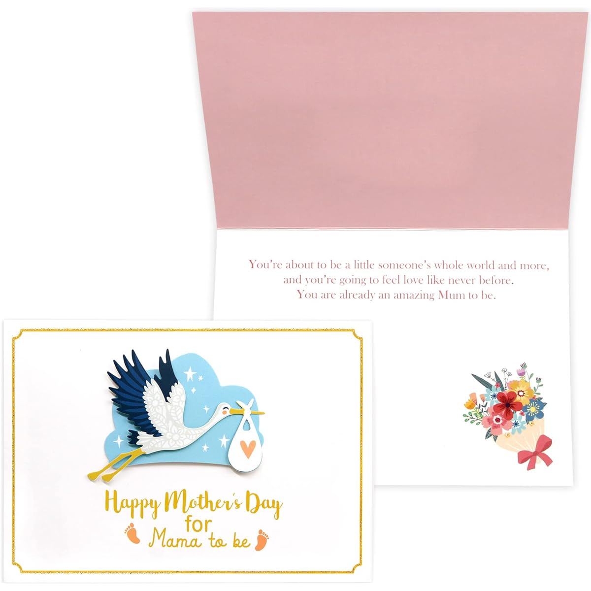 ceiba tree Mother's Day Cards for Mom-to-be to Pregnant Woman, First Mother's Day, Great Mother's Gift, Envelope Included, 2 Stacked Clouds, Stork Cutout