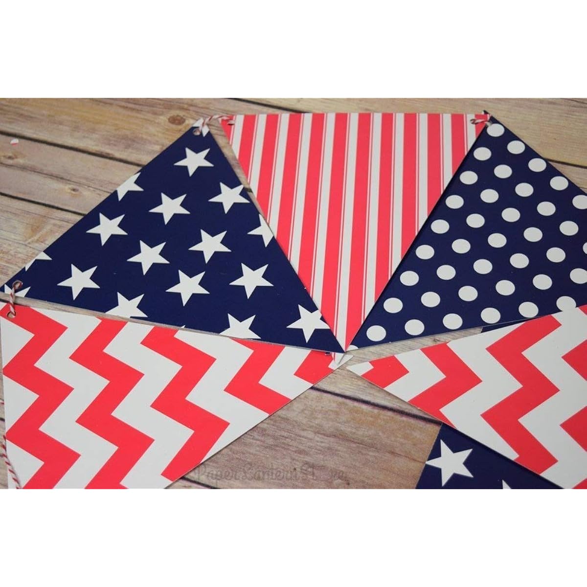 (3.4m, 4th of July Red, White, and Blue) - Quasimoon 4th of July Red, White and Blue Triangle Flag Pennant Banner (3.4m) by PaperLanternStore