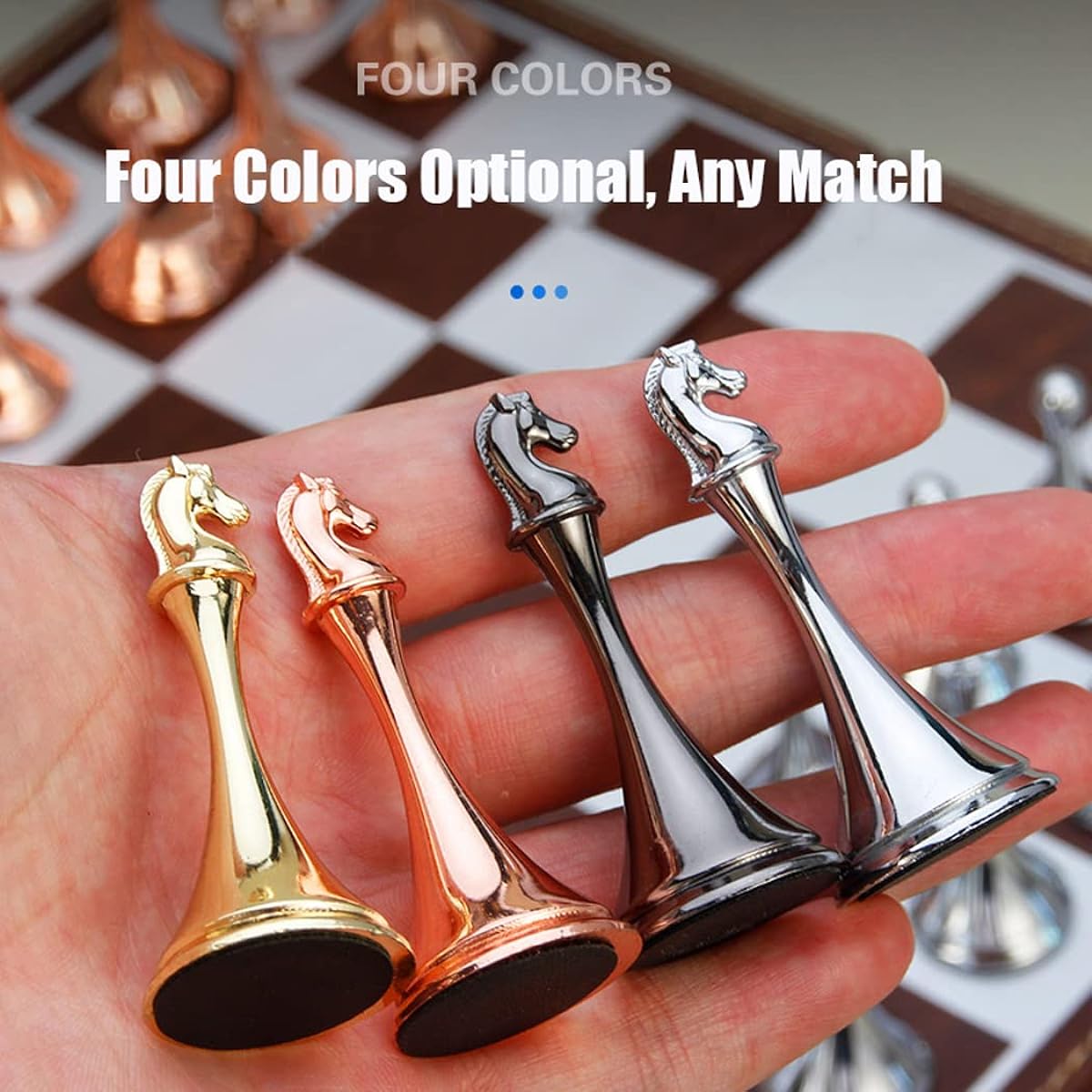 Chess Set, Magnetic Travel Chess Set, Large Metal Deluxe Chess Retro Alloy Adult Board Game Portable Wooden Box Storage Foldable Chess Set, F