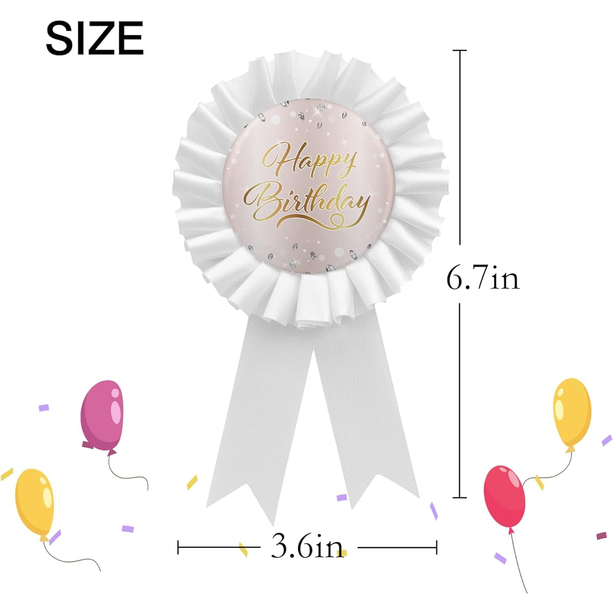 Happy Birthday Pin Boys Girls Children Adults Anniversary Tin Badge Pin Award Ribbon Party Decoration Supplies White 1 piece, Tin