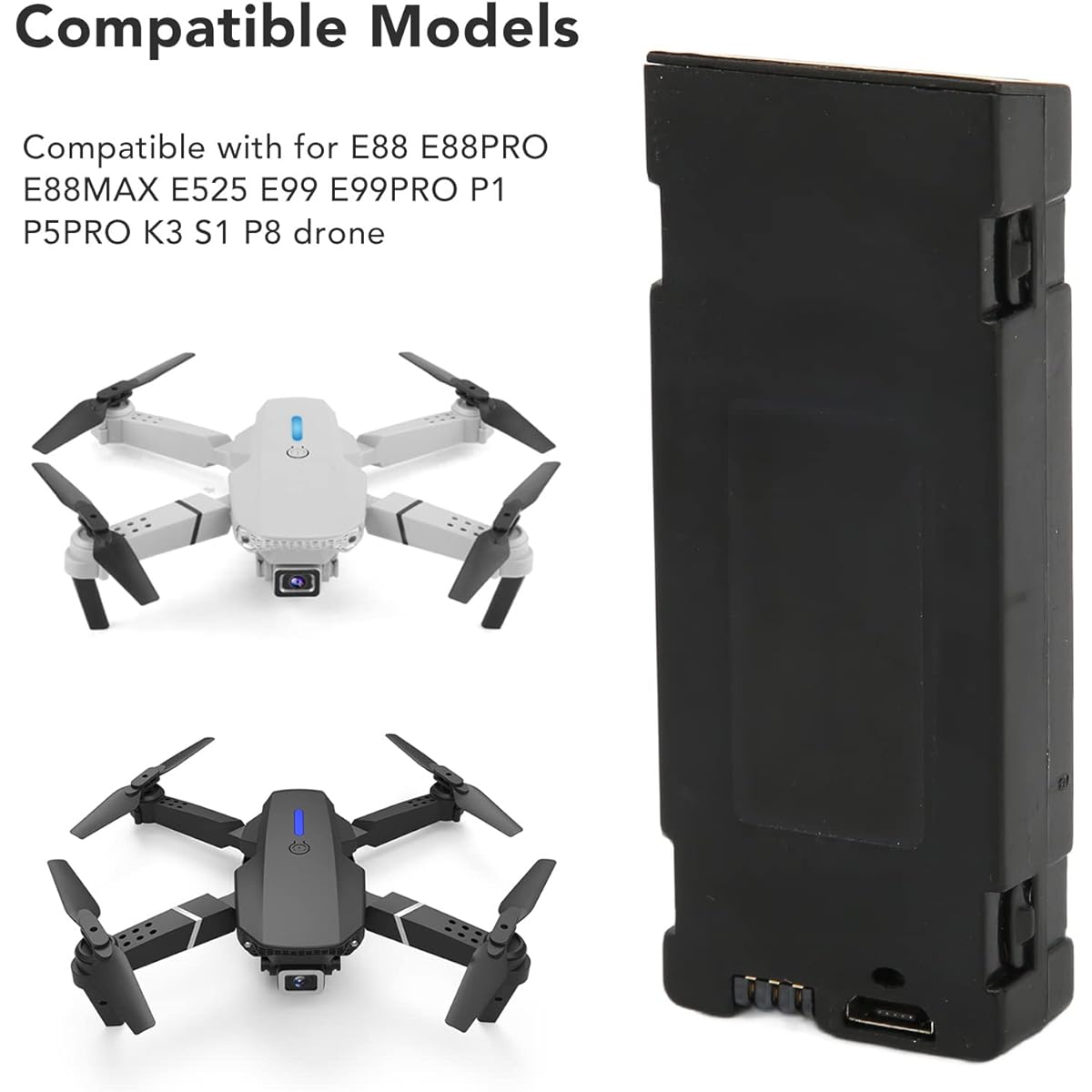 ciciglow Drone Battery, Professional 3.7v 1800mah Drone Battery, RC Drone Battery E88 E88PRO E88MAX E525 E99 E99PRO P1 P5PRO K3 S1 P8 Safety Protection Drone Spare Battery, ciciglowb9h6t3wvxp