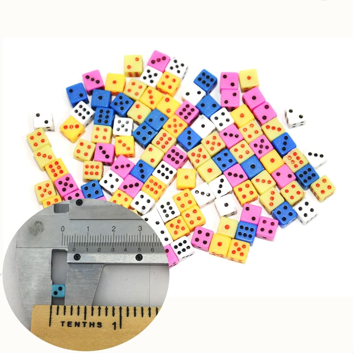 SmartDealsPro 100 Assorted 5MM D6 Mini Dice Game Dot Square Dice Set