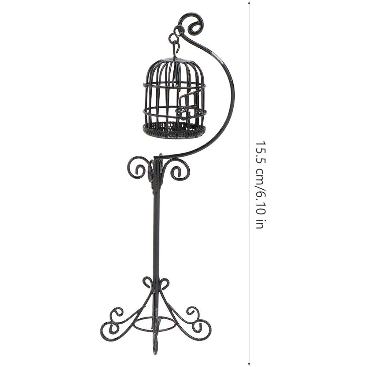 TOYANDONA Dollhouse Miniature Birdcage 1:12 Metal Birdcage Floor Stand Pretend Play Toy House Playset Fairy Garden Small Dollhouse Decor Black