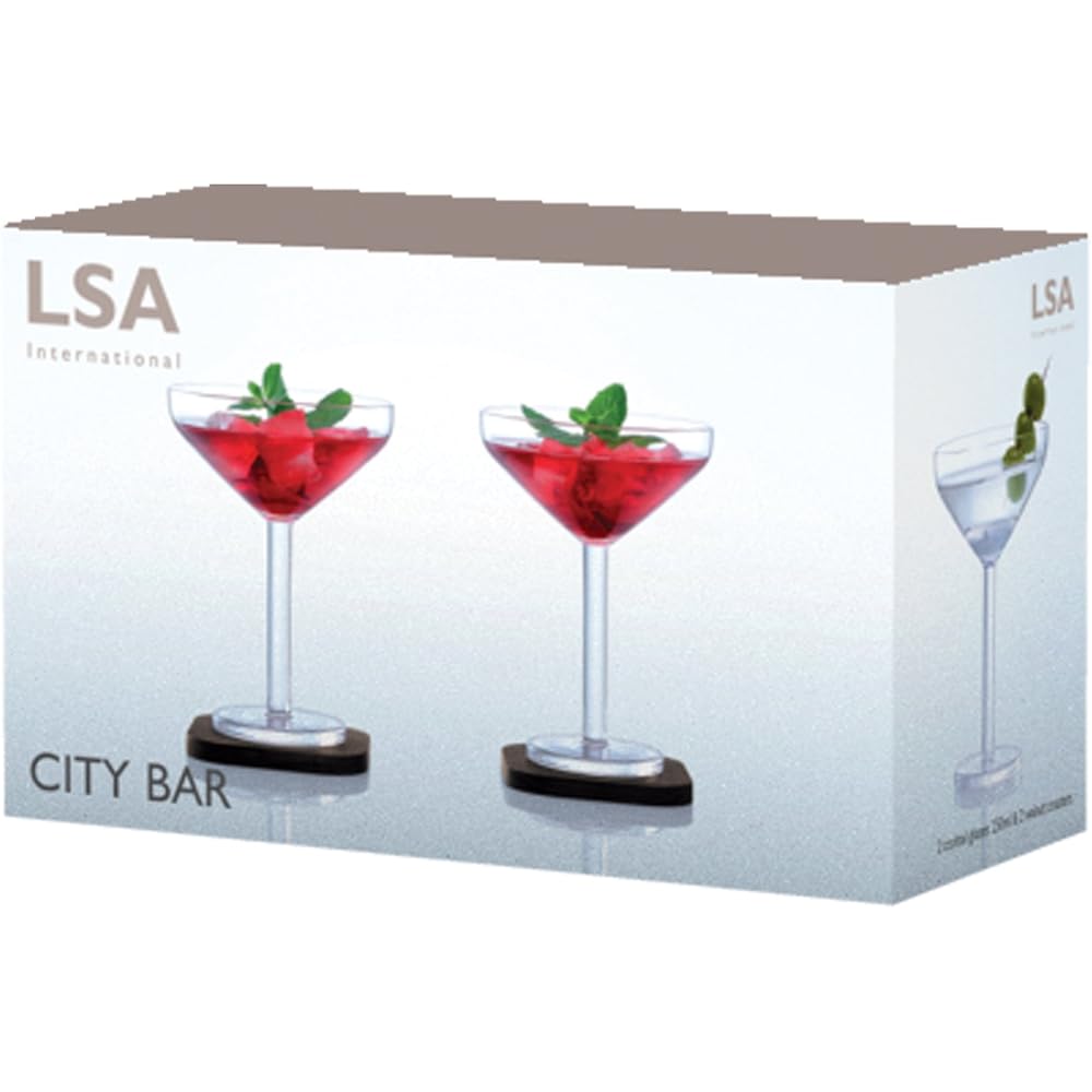 LSA Cocktail Glass & Wood Coaster Clear 250ml CITY BAR G1231-10-301 Set of 2