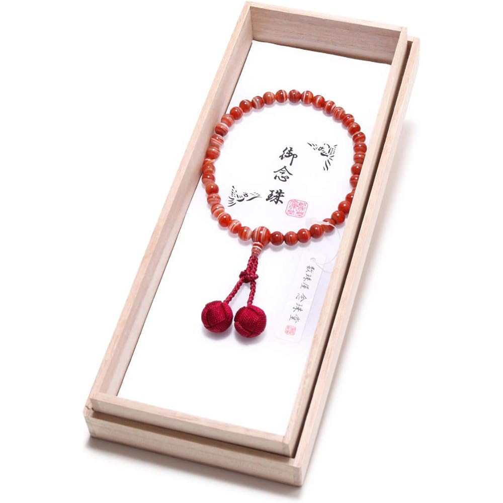 Nenjudo <Made in Japan> Prayer beads for women High quality natural stone Red striped agate (Akashima agate) Pure silk tassel Comes with a prayer bead bag Can be used by all denominations Handmade prayer beads Domestic recitation [Long-established prayer
