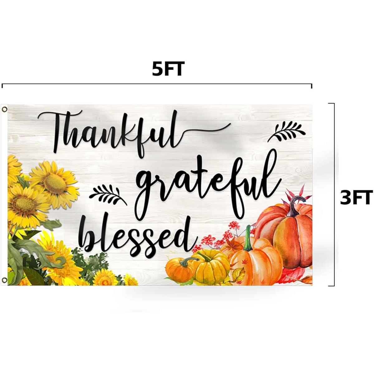 FLCHWY Thanksgiving Blessings Happy Thanksgiving Sunflower Harvest Autumn Pumpkin Fall Flag 3x5ft Happy Thanksgiving Fall Flags Seasonal Holiday Flags Polyester Outdoor Decor with Brass Grommets