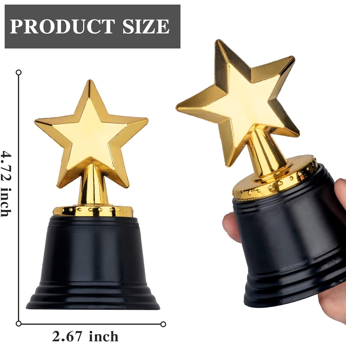24 Pack Mini Star Trophy Awards Bulk (4.5 Inch) Plastic Gold Star Trophies for Halloween Party Favors, Goodie Bags, Kids Classroom School Rewards, Sports Tournament Winner Giveaways, Hollywood Event Props