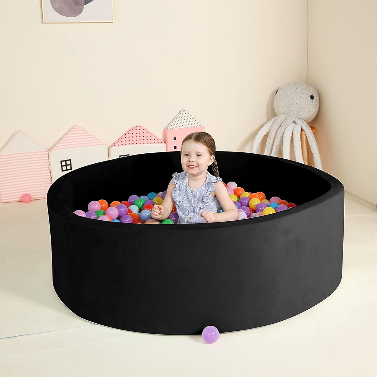 TrendBox Coral Wool 47" Memory Foam Ball Pit for Babies Toddlers Soft Round Ball Pool