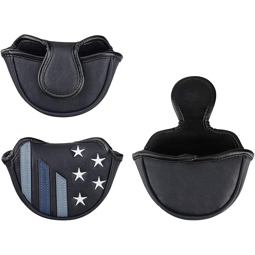 CRAFTSMAN Golf Putter Cover Compatible with Small Mallet Type Compatible with Side Shaft Club Head Cover Magnetic Closure Star Embroidery Synthetic Leather Dark Blue
