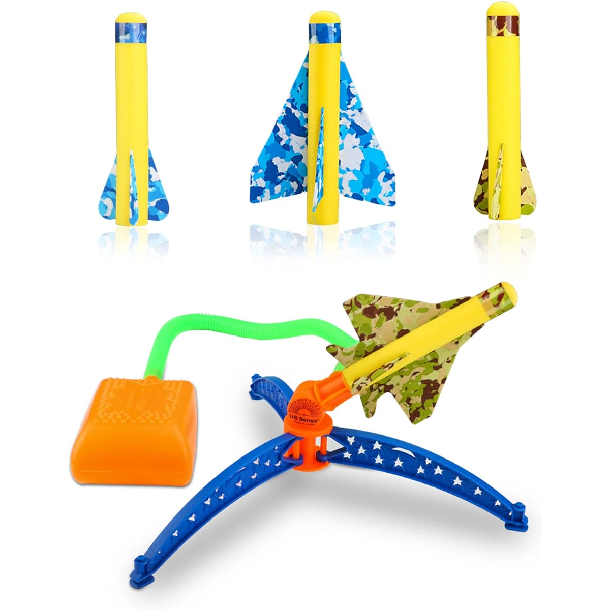 US Sense Rocket Launcher for Kids - Adjustable Stomp Launcher Set with 2 Stunt Glider Planes and 2 Foam Rockets for Kids Ages 3 4 5 6 7 8