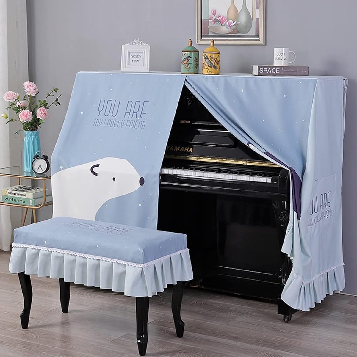 Upright Piano Cover Nordic Style Upright Piano Dust Cover Printed Fabric Piano Decorative Cover Full Vertical Piano Universal Musical Instrument Accessories (Size : Stool Cover 58*38cm)