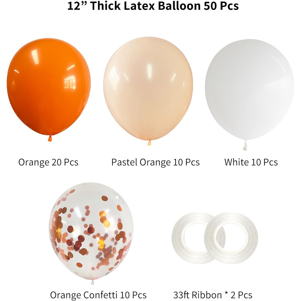 ANSOMO Orange Latex Balloons Party Decorations 12 Inch 50pcs White Matte Burnt Pastel Confetti Orange Balloons Ribbon for Wedding Birthday Bridal Baby Shower Graduation Bachelorette Decor Supplies