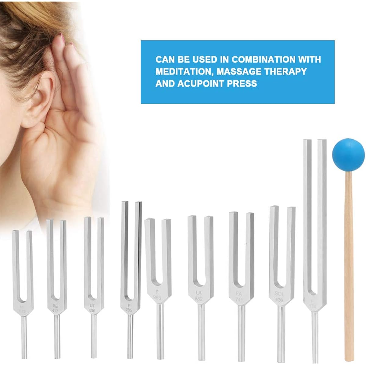 Tuning fork 9 pieces 174/285/396/417/ 528/639/ 741/852/ 963HZ tuning fork healing tool set