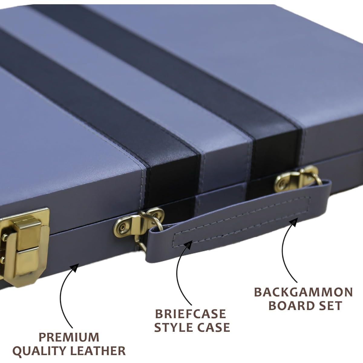 Backgammon Set - Classic Board Game with Premium Leather Case - Portable Travel Strategy Backgammon Game Set for Adults and Children (18" Blue Gray)